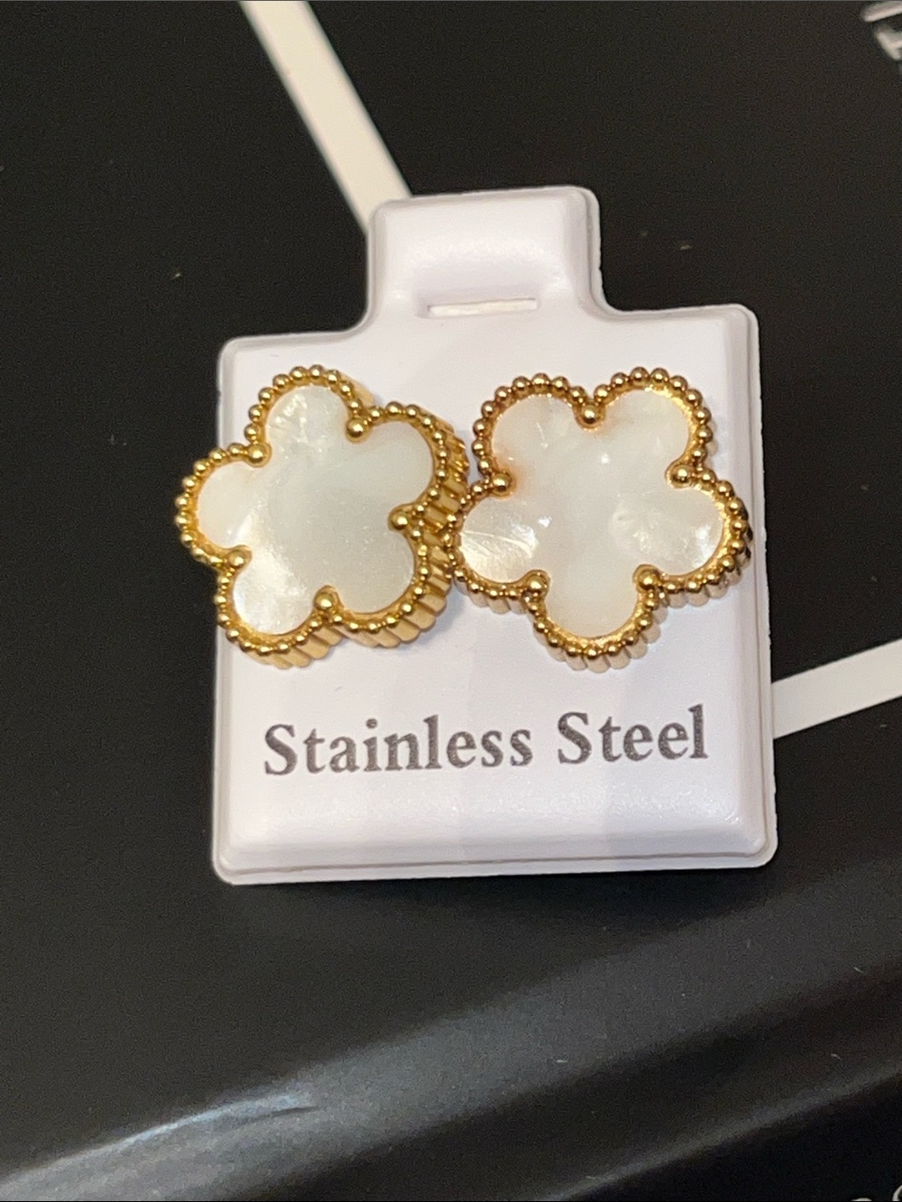 Gold-Tone Mother of Pearl Clover Stud Earrings